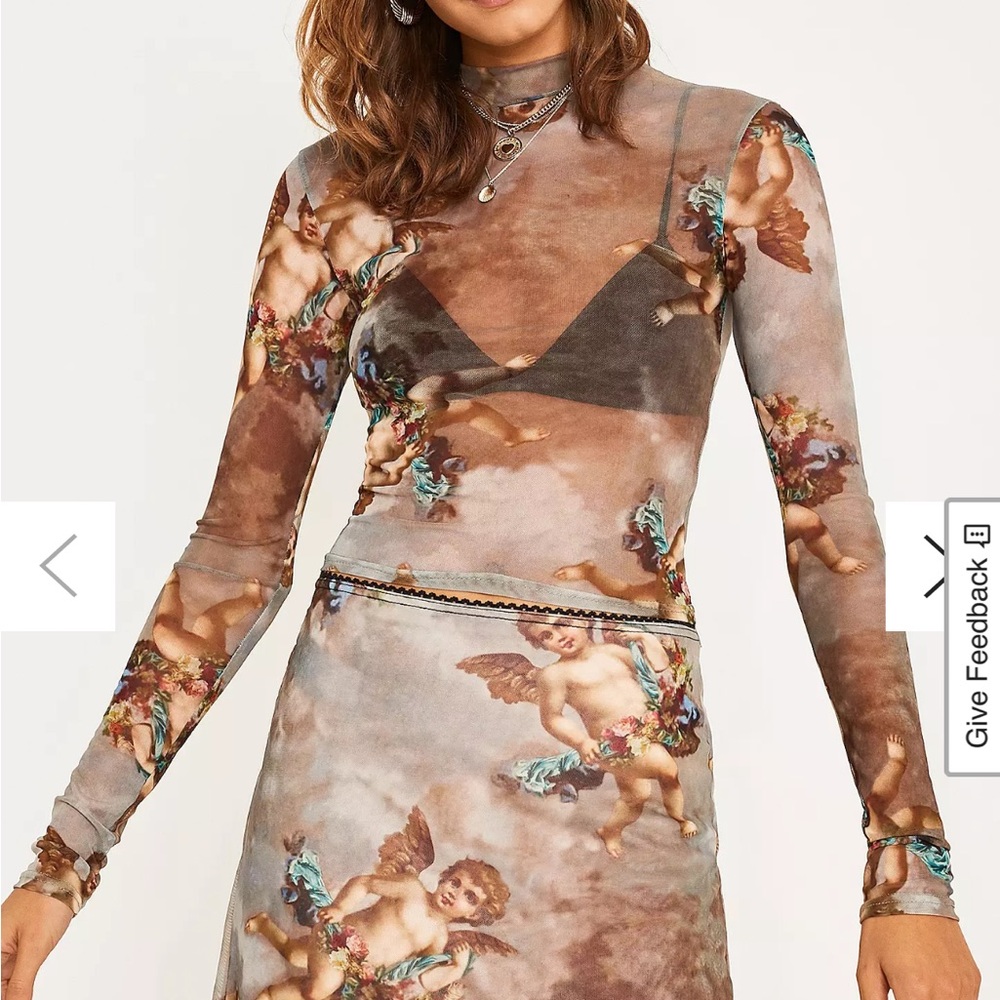 Urban Outfitters Mesh Cherub Print Long Sleeve Top and Skirt